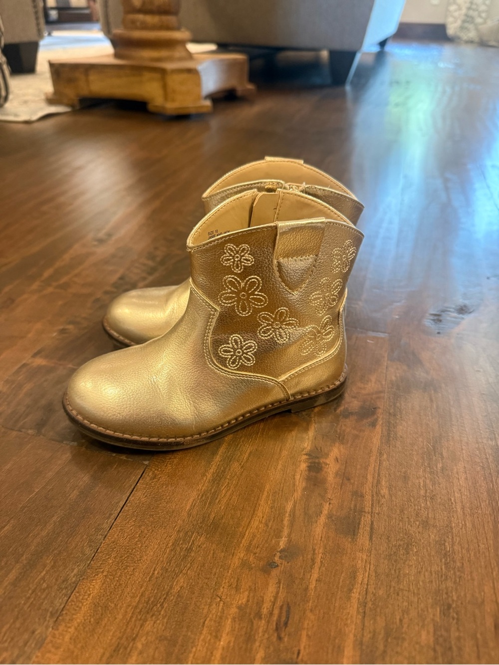 Janie and Jack Metallic Gold Flower Cowboy Boots